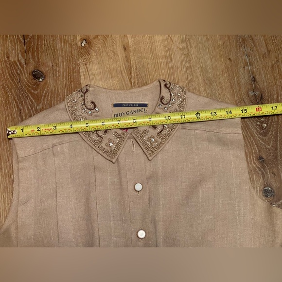 Vintage 1940’s 50s rhinestone beads linen dress pleats buttons Medium M 28”w VLV - Picture 6 of 12